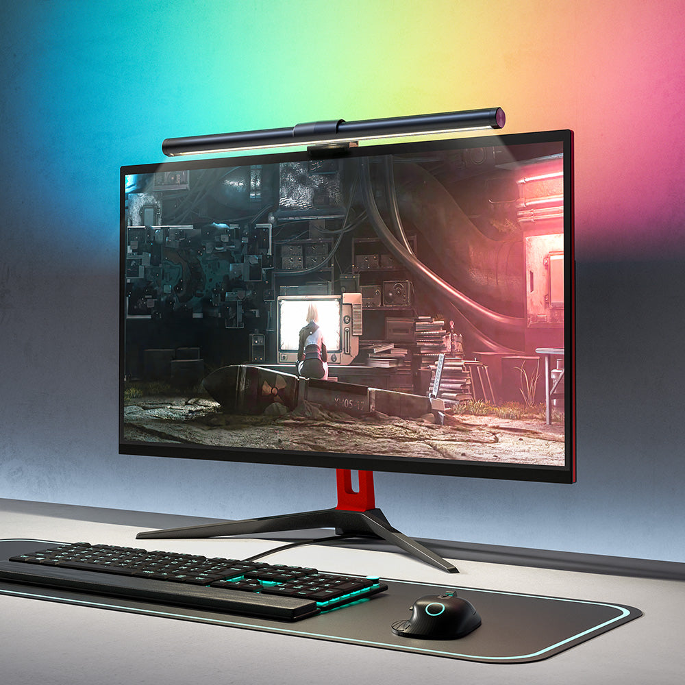 ® BW-CML2 RGB Gaming Monitor Light Bar Dual Light Source 300-1000Lux Adjustable Cool/Mix/Warm Light Color Temperature Eye Protection Anti-Glare USB E-Reading Light Touch Control for Home Office PC Computer