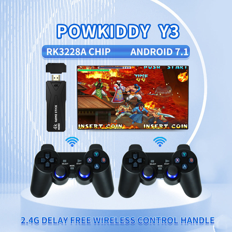 Powkiddy Y3 Arcade Game Console with 4K TV Stick RK3228A Android 7.1 HD Playback 2.4G Wireless Gamepad Joystick for PSP Emulator