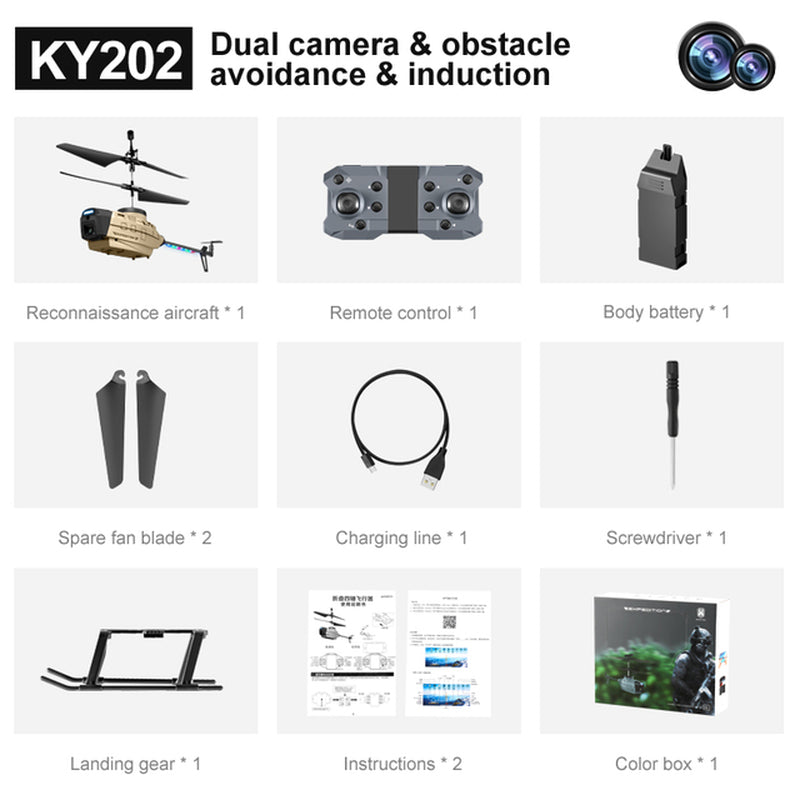 KY202 Black Bee 4CH 6-Axis 4K Dual Camera Air Gesture Obstacle Avoidance Intelligent Hover RC Helicopter RTF