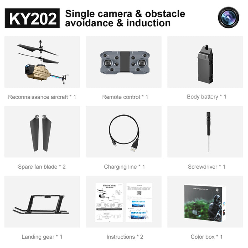 KY202 Black Bee 4CH 6-Axis 4K Dual Camera Air Gesture Obstacle Avoidance Intelligent Hover RC Helicopter RTF