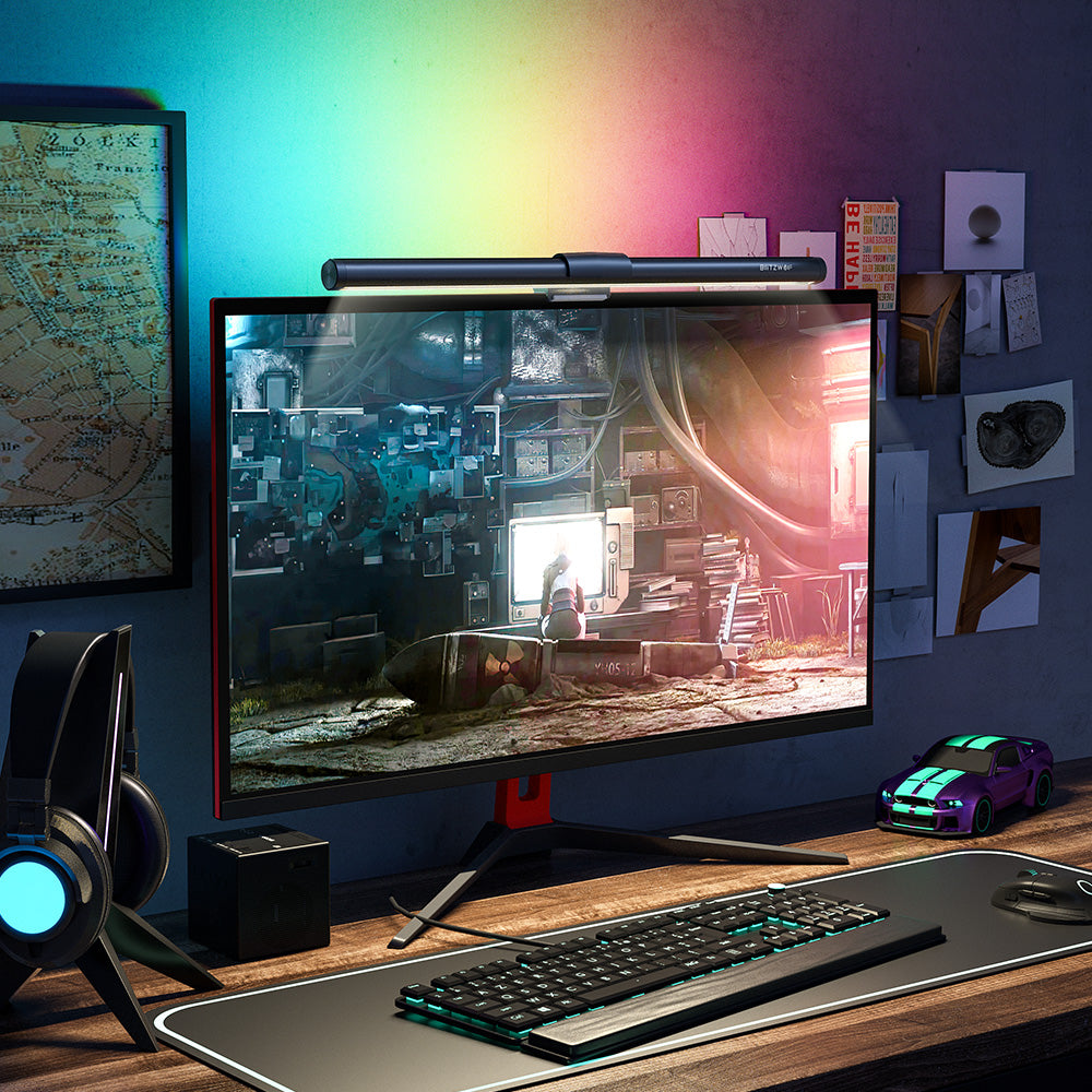 ® BW-CML2 RGB Gaming Monitor Light Bar Dual Light Source 300-1000Lux Adjustable Cool/Mix/Warm Light Color Temperature Eye Protection Anti-Glare USB E-Reading Light Touch Control for Home Office PC Computer