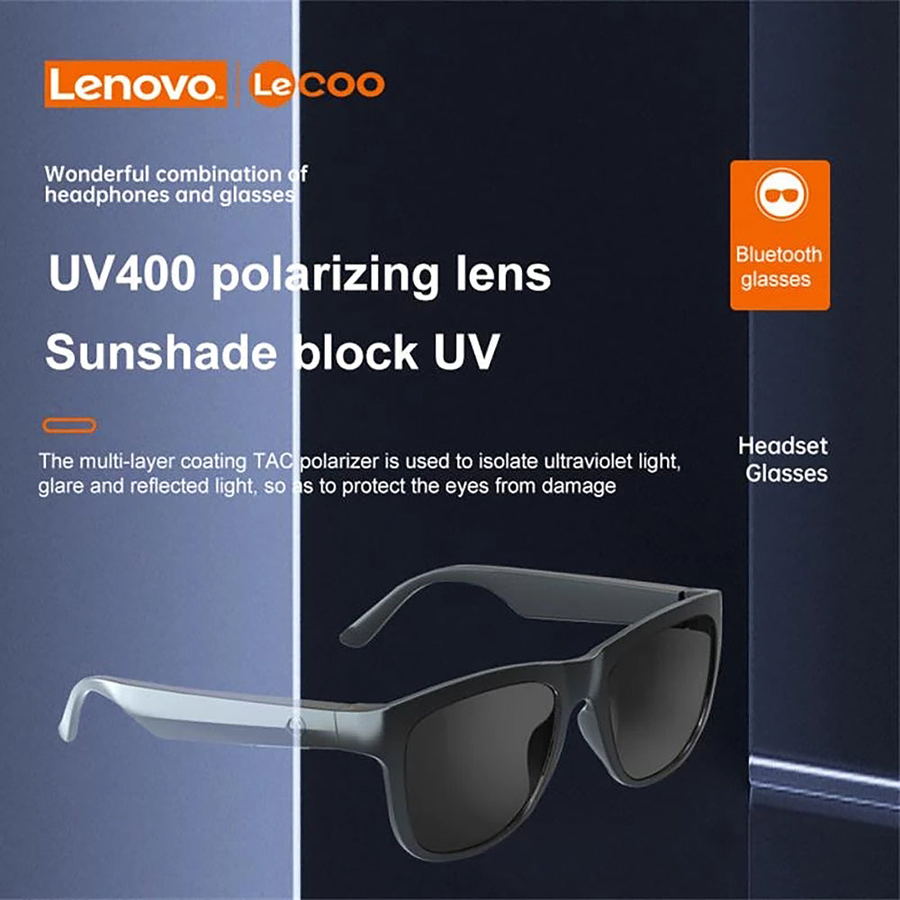 Lenovo Lecoo-C8 Bluetooth V5.0 Earphone 120Mah Battery IPX6 Waterproof Anti-Glare Voice Control Smart Touch 31G Lightweight Sunglasses Sport Headphone