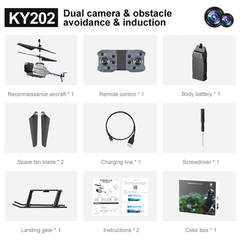 KY202 Black Bee 4CH 6-Axis 4K Dual Camera Air Gesture Obstacle Avoidance Intelligent Hover RC Helicopter RTF