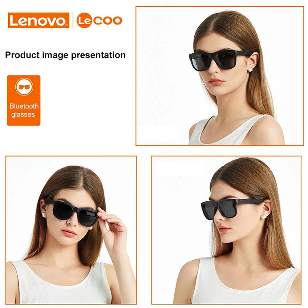 Lenovo Lecoo-C8 Bluetooth V5.0 Earphone 120Mah Battery IPX6 Waterproof Anti-Glare Voice Control Smart Touch 31G Lightweight Sunglasses Sport Headphone